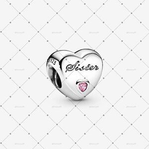 Pandora Sister's Love Charm in Sterling Silver & Pink CZ|Pendant